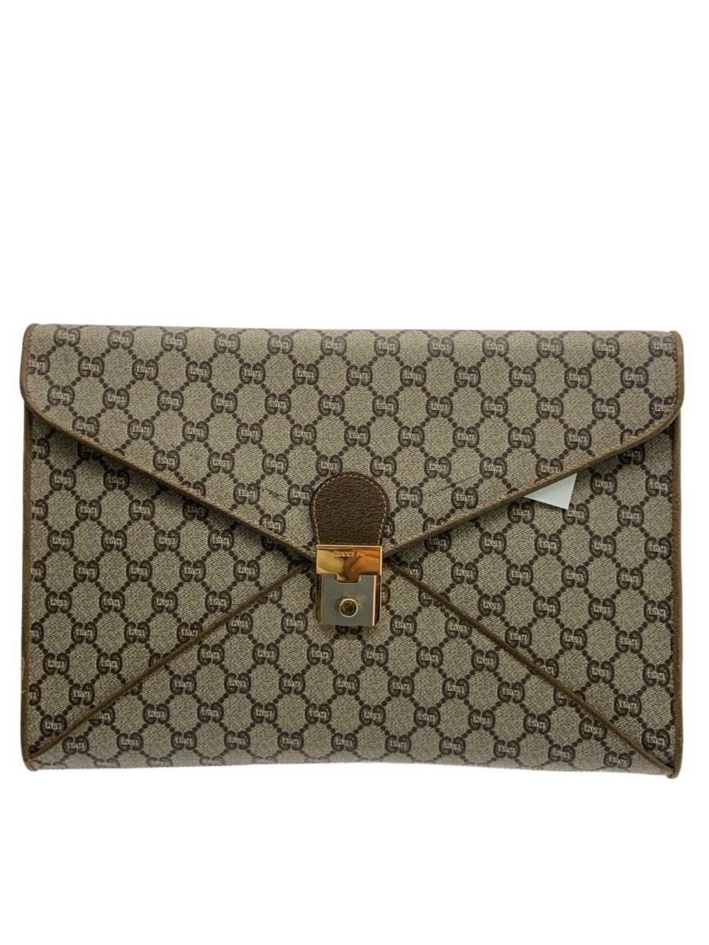 Gucci Plus Brown/Beige Envelope Clutch/Portfolio with Gold-Tone Lock